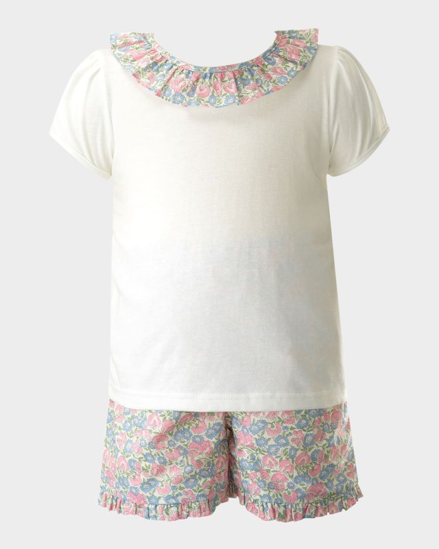 Girl's Pastel Floral Top and Shorts Set, Size 2-10